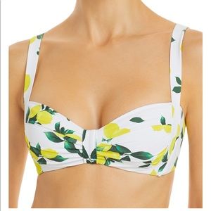 Aqua Pleated Lemon Bikini Top - Medium